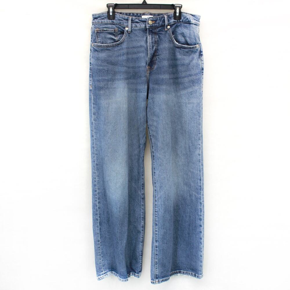 Good American High Split Washed Blue Denim Straight Jeans Size 10/30